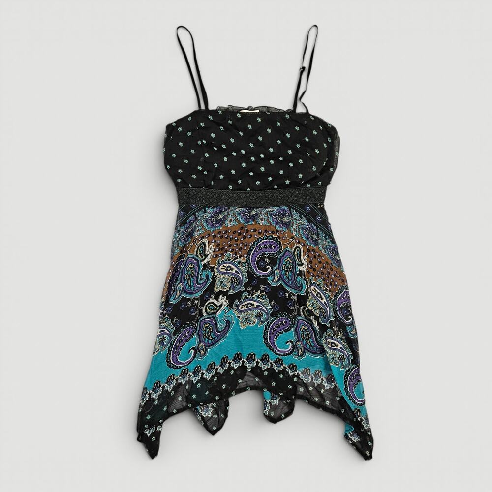Y2k Fairycore Cami Top Tie-Back Paisley Handkerchief Hem - Medium